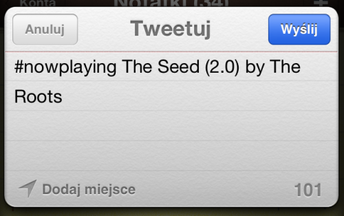 Przesyłanie informacji na Twittera o aktualnie odtwarzanym utworze z iOS 5